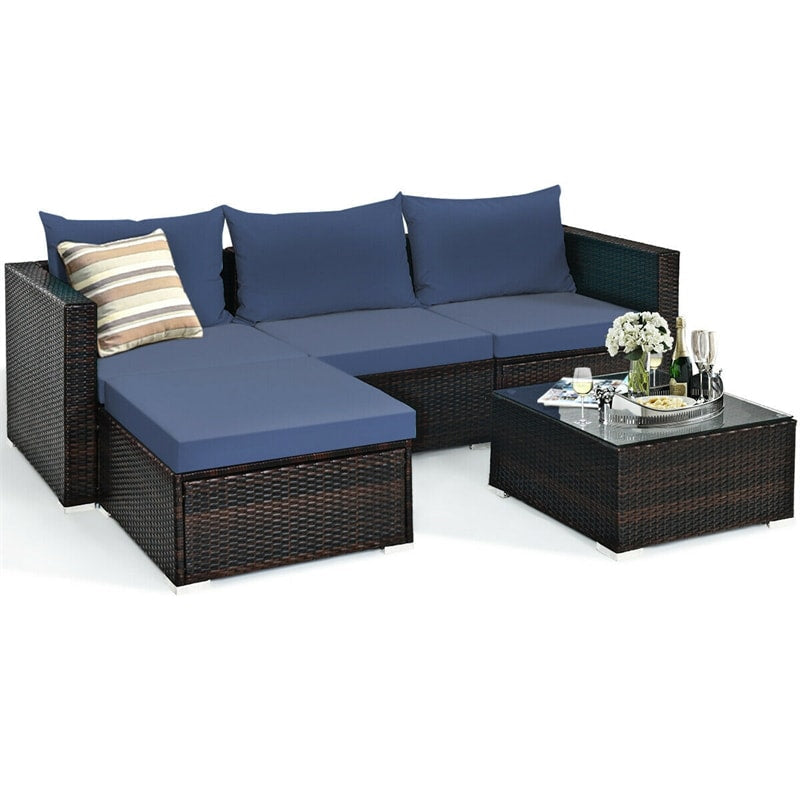 Canada Only - 5 Pcs Rattan Patio Sectional Furniture Set with Cushions & Coffee Table