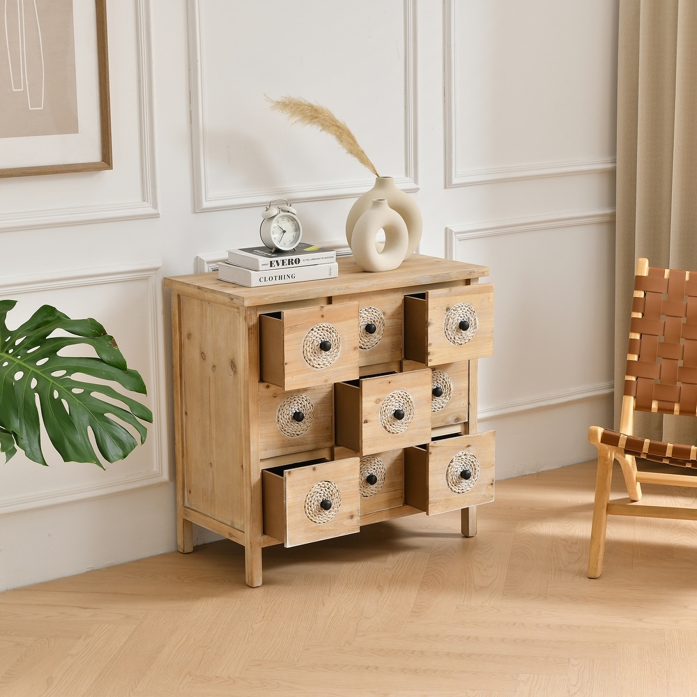 Rattan Retro Wooden Apothecary Chest Cabinet