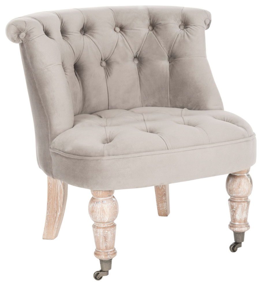 Roland Tufted Chair Mushroom Taupe   French Country   Armchairs And Accent Chairs   by Peachtree Fine Furniture  Houzz