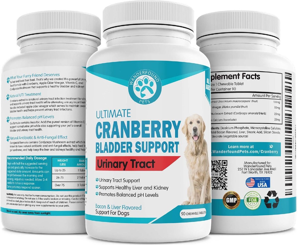 Wanderfound Pets Ultimate Cranberry Bladder and Urinary Tract Support Cat and Dog Supplement， 90 count