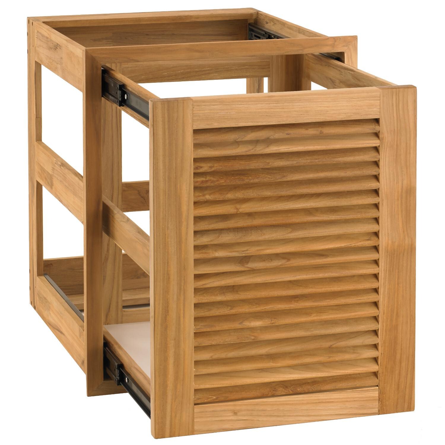 Pacific Teak Louvered 18-Inch Teak Wood Roll-Out Double Trash / Recycling Bin Drawer