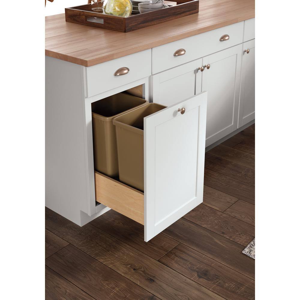 Hampton Bay Westfield Feather White Shaker Stock Base Kitchen Cabinet With Pull-Out Waste Baskets (18 in. W x 23.75 in. D) F11BWB18