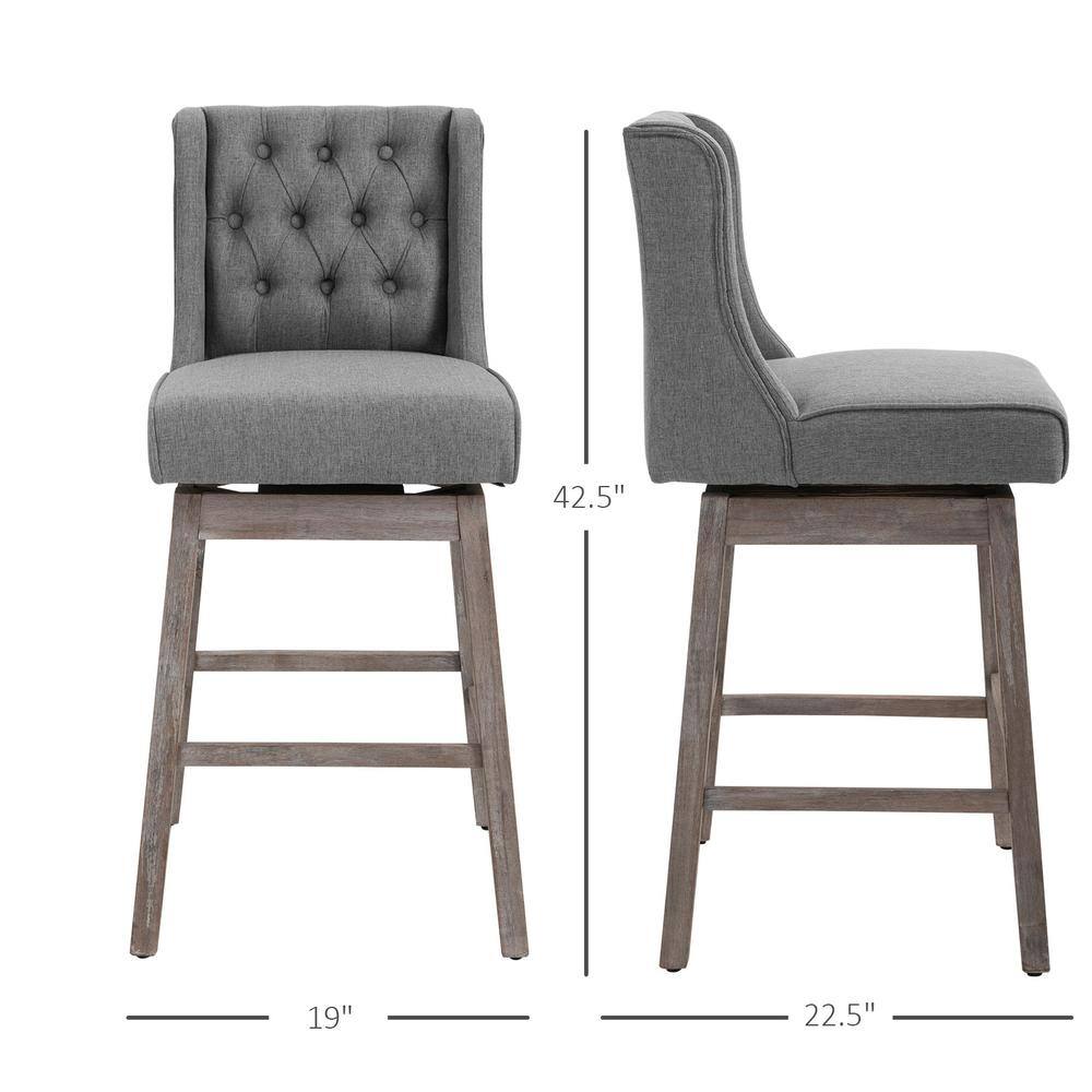 HOMCOM 42.5 in. Grey Wingback Rubberwood 30 in. Bar Chair with Polyester Seat 2-Included 835-178V01GY