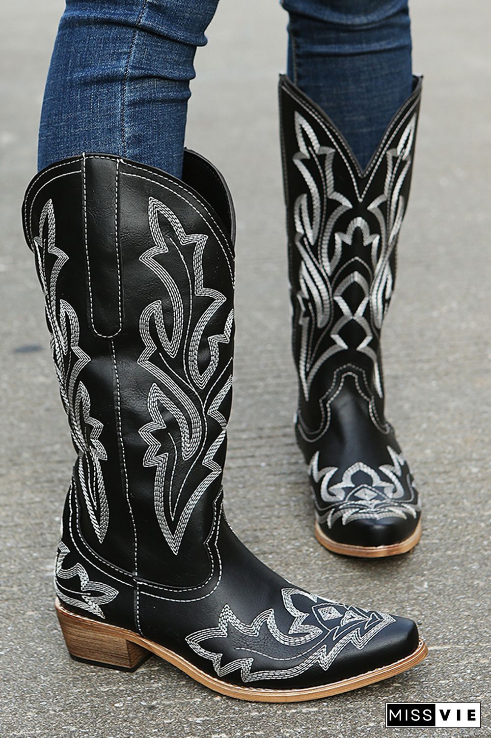 Graphic Chunky Western Boots Women Wholesale