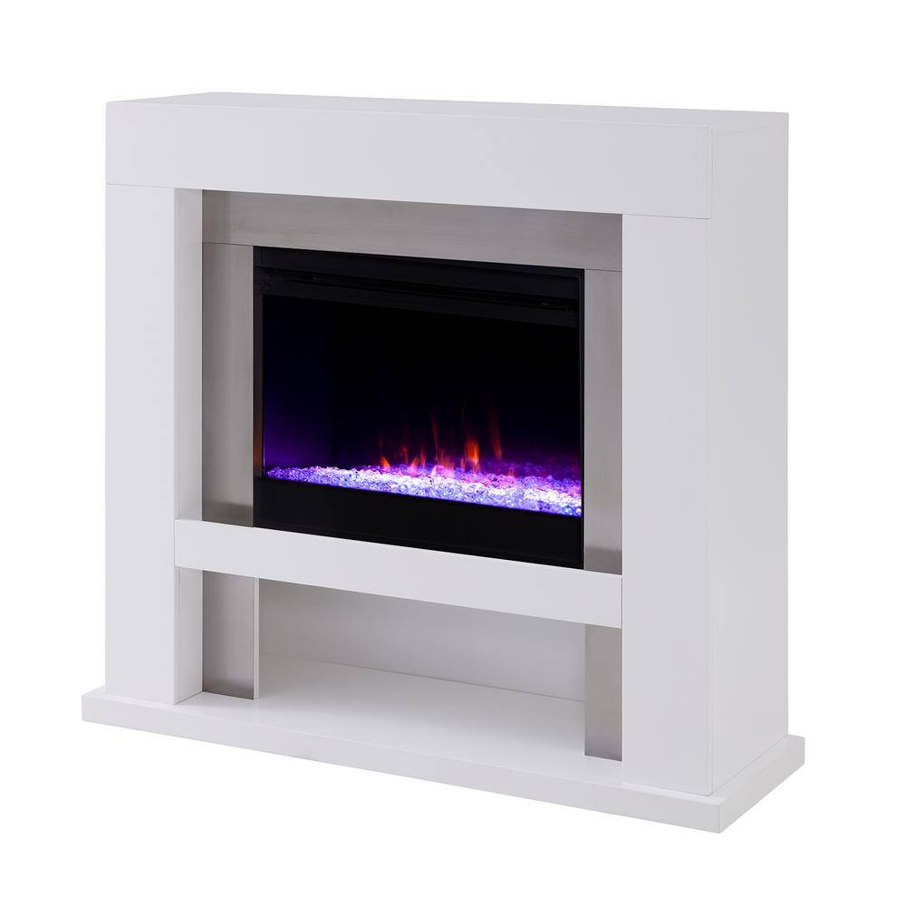 Southern Enterprises Allianne Color Changing 44 in. Electric Fireplace in White with Stainless Steel HD013657