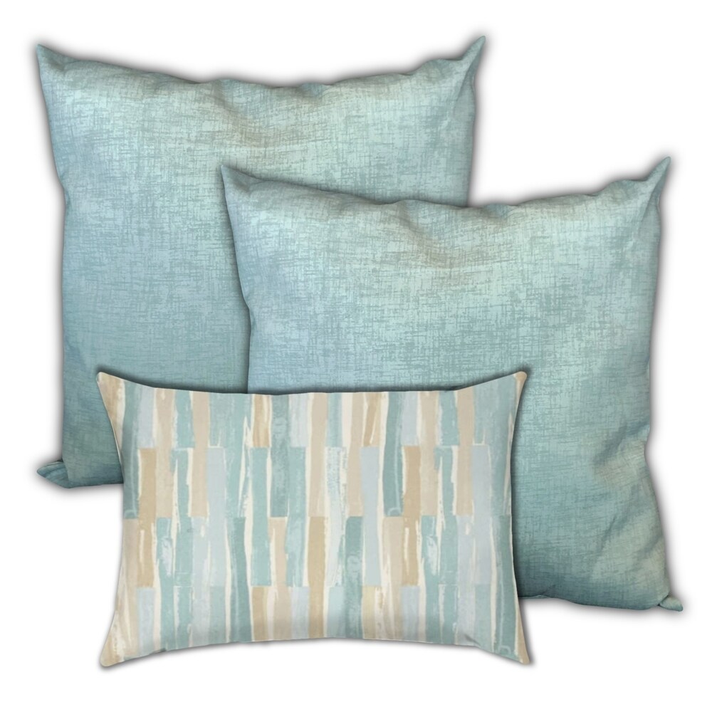 Sky Line Drive Indoor/Outdoor  Zippered Pillow Cover with Insert  Set of 2 Large   1 Lumbar  Tan  White  Seafoam