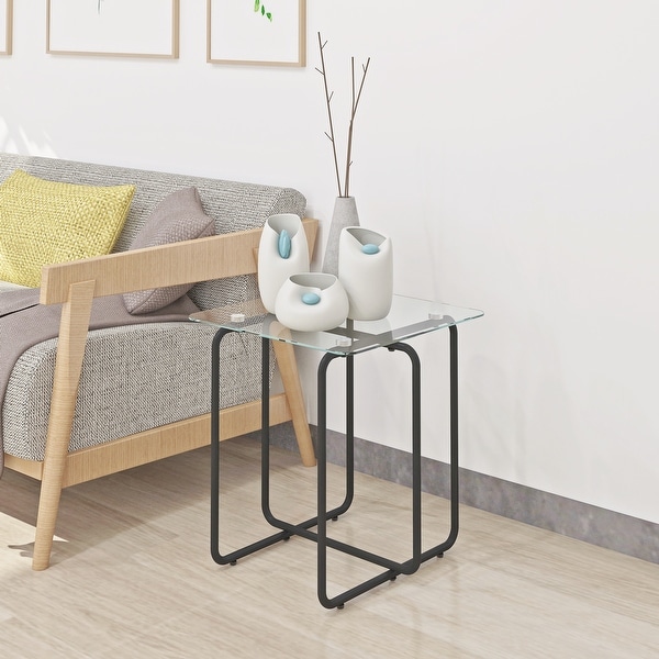 High Quality Glass End Table， Side Table with Metal Base