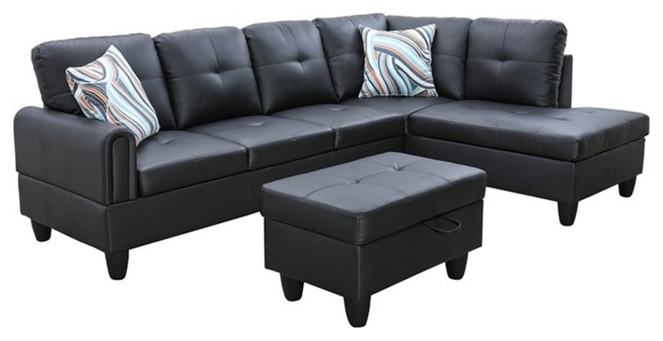 Star Home Living (Black) 3PC Faux Leather Sectional w/ottoman   Contemporary   Sectional Sofas   by Homesquare  Houzz