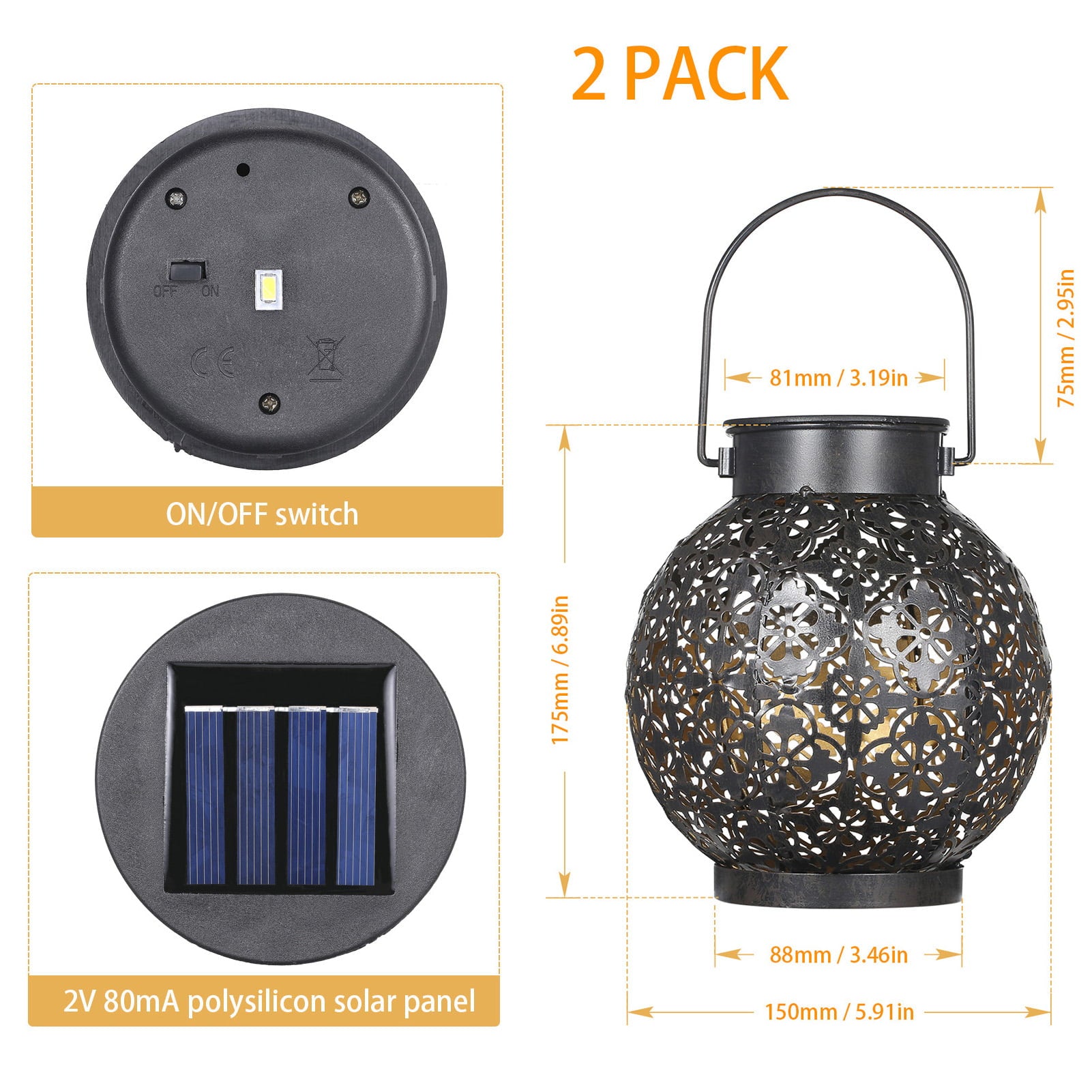 Tomshine Solar Lanterns Outdoor Waterproof Metal Hanging Solar Lights LED Decorative Light for Garden Patio 2 Pack (Bronze)