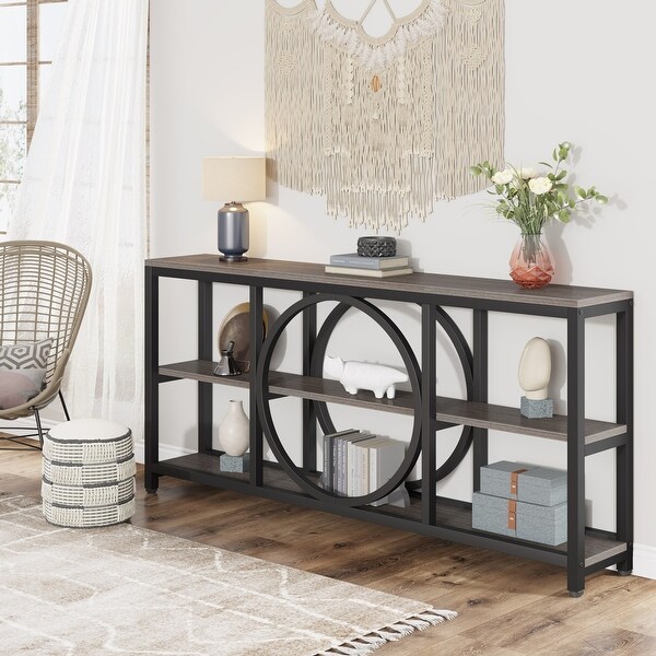 Sofa Console Table， 3 Tiers Industrial Narrow Long Sofa Table