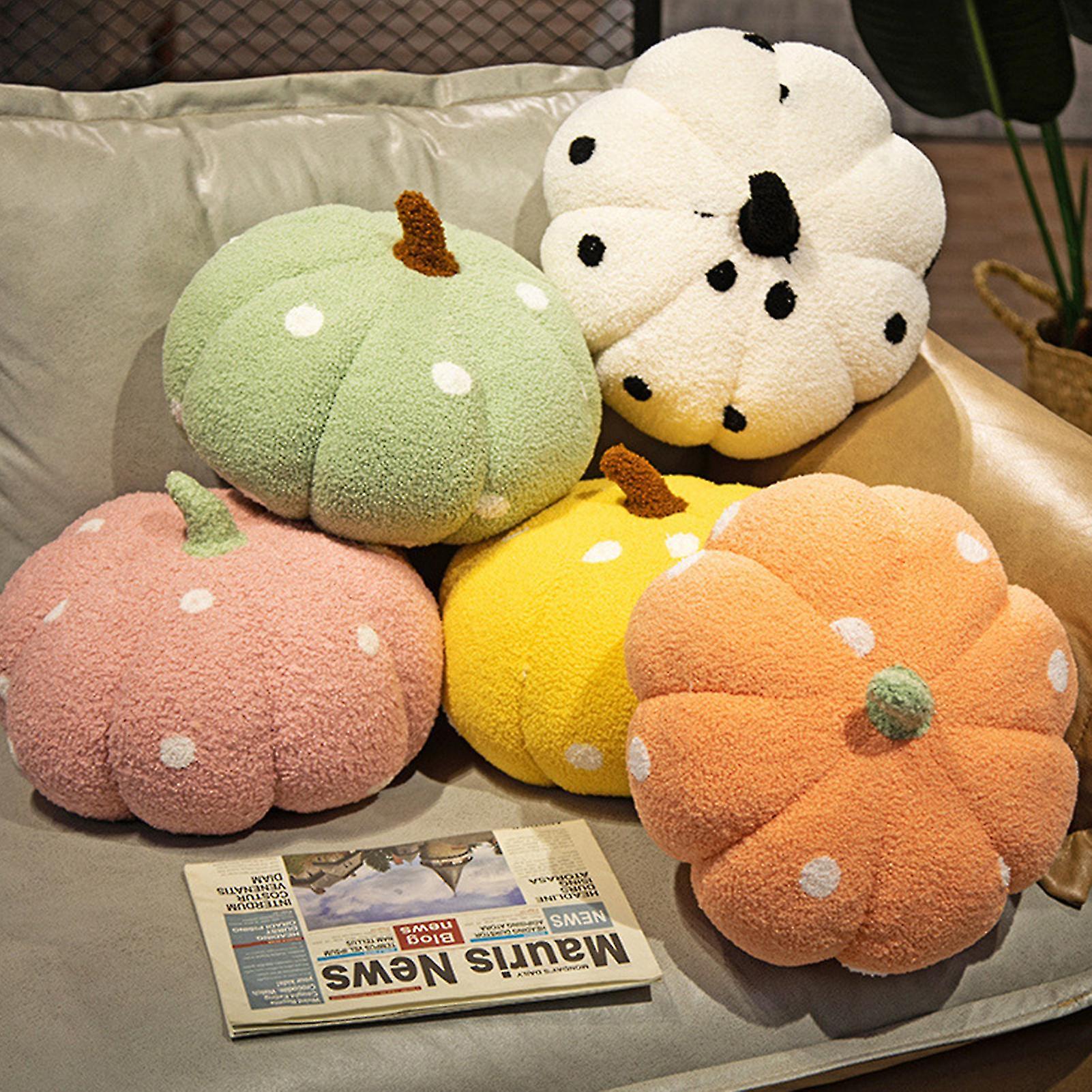 Pumpkin Plush Pillow Dot Printed Fluffy Pp Cotton Filling Cute Sofa Cushion Ornament Simulation Pumpkin Stuffed Toy Baby Soothing Pillow Hall