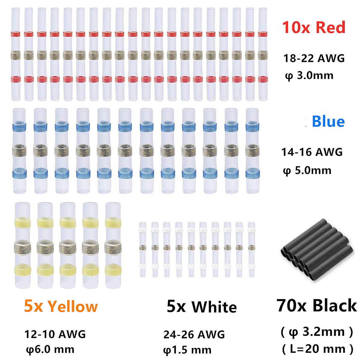 100pcs Mixed Heat Shrink Wire Connectors Solder Sleeves Waterproof Butt Terminals  Soldering Tube Fast Connect