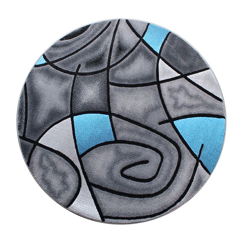 Masada Rugs Masada Rugs Trendz Collection 7'x7' Round Modern Contemporary Round Area Rug in Blue， Gray and Black