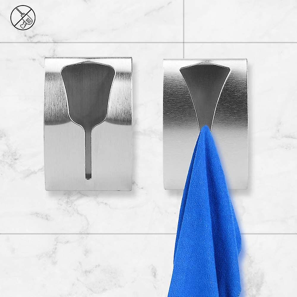 Hooka Set Of 5 Self-adhesive Stainless Steel Dish Towel Holder， Metal Towel Rack， No Drilling Required