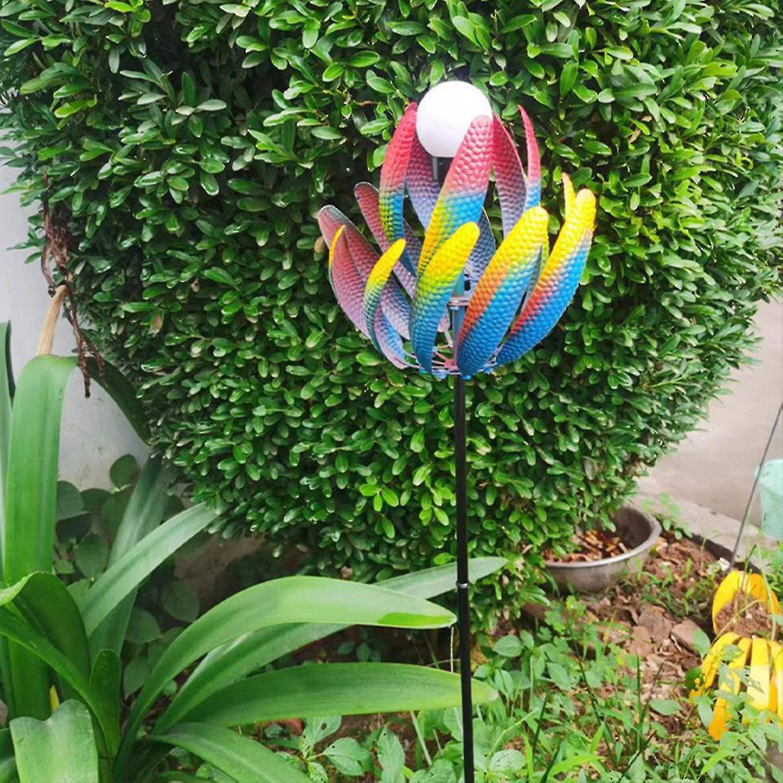 Rotating Garden Decoration Faceted Multicolor Metal Windmill