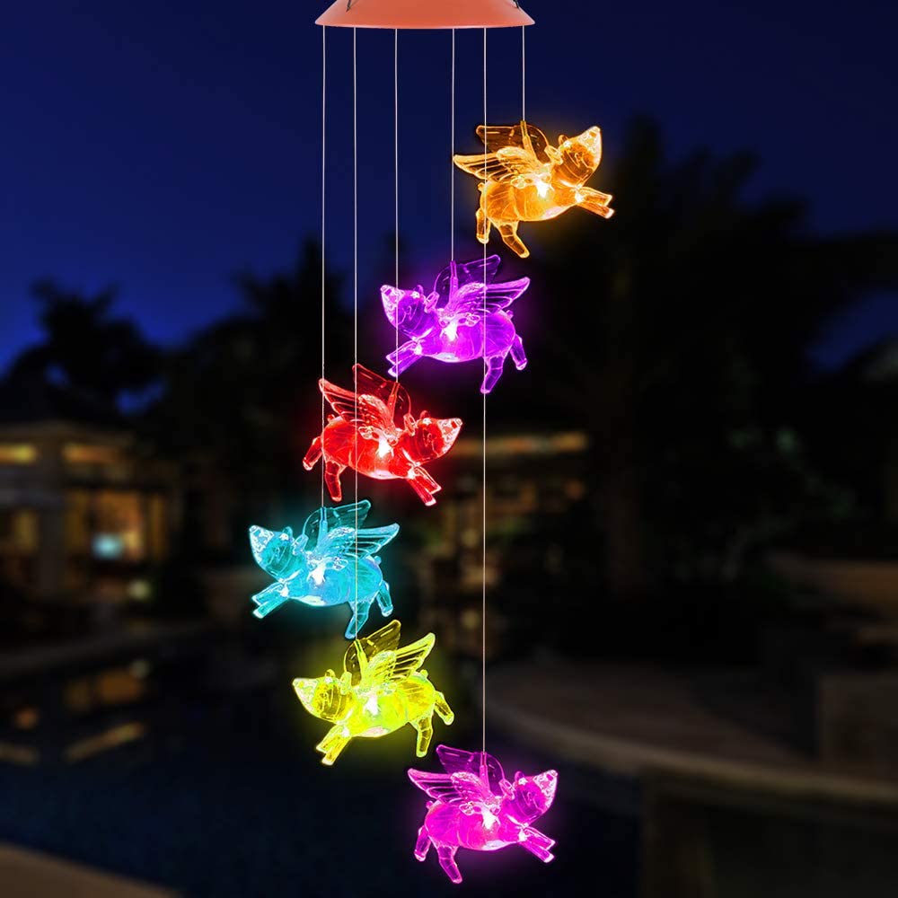 Solar Fly Pigs Wind Chimes， Outdoor Waterproof Mobile Romantic LED Multi Color-Changing Solar Sensor Powered Pig Wind Chimes Lights for Home， Yard， Night Garden， Party， Valentines Gift