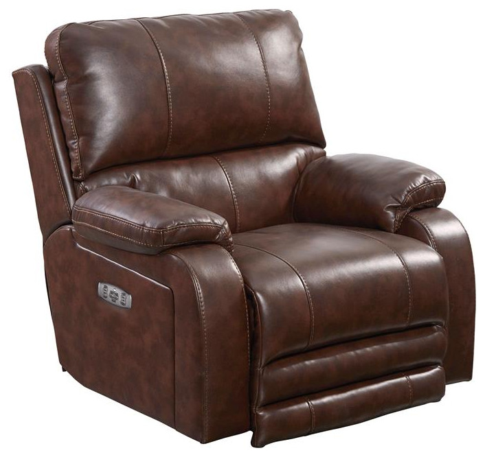 Kealyn Power Lay Flat Recliner with Power Headrest in Brown Faux Leather   Contemporary   Recliner Chairs   by Homesquare  Houzz