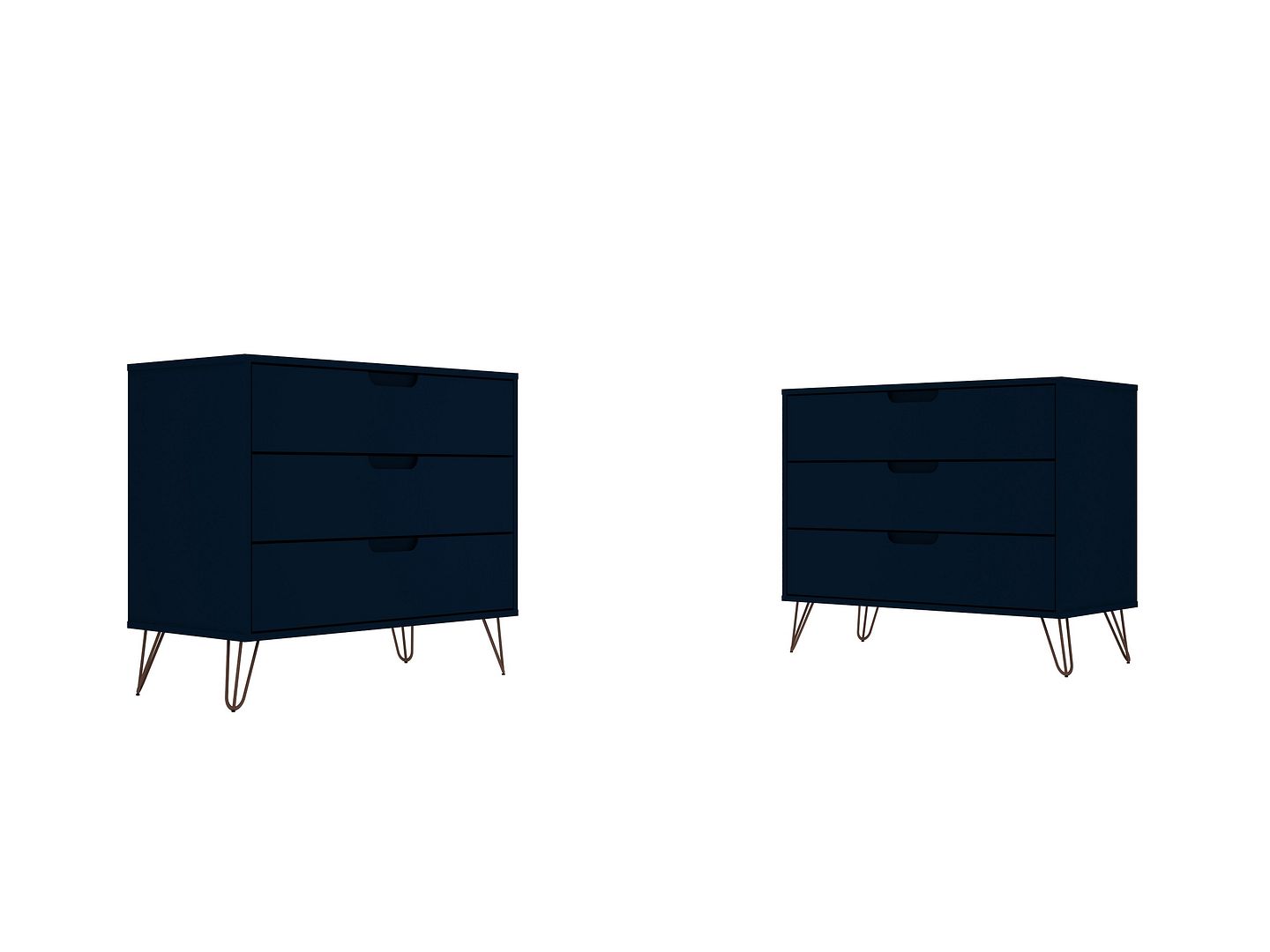 Manhattan Comfort Rockefeller 3-Drawer Tatiana Midnight Blue Dresser (Set of 2)