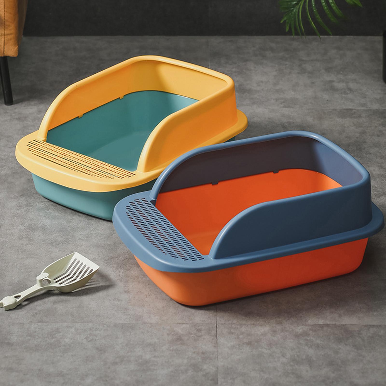 Semi Open Litter Box， Heighten Detachable Design Portable Bedpan Tray Splashing Toilet for Sand Box Supplies Travel Small Animals Orange