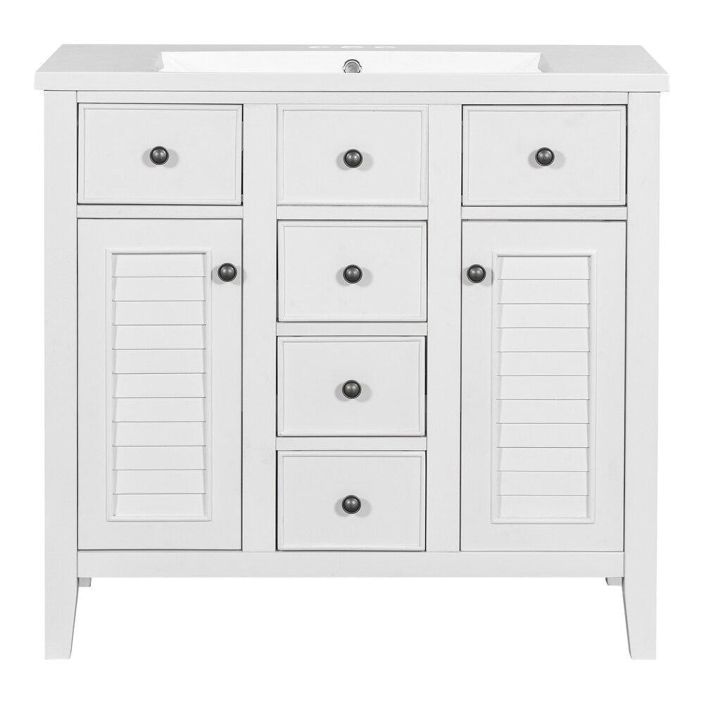 Modern Bathroom Vanity with Ceramic Basin  Five Drawers