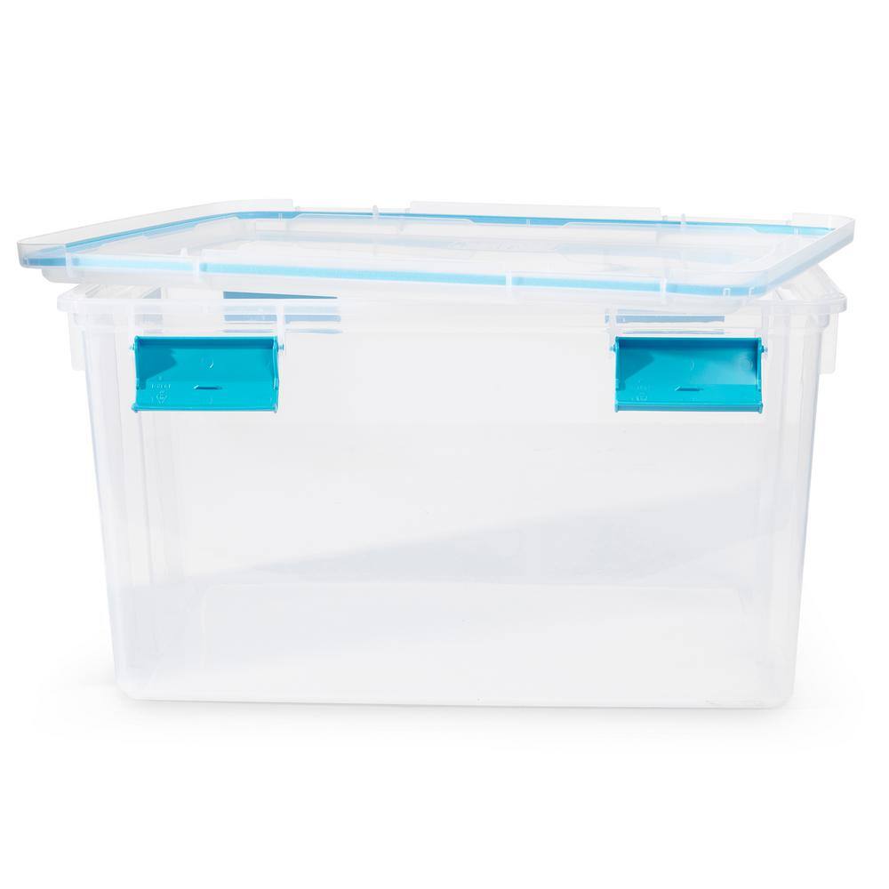 Sterilite 54 Qt. Plastic Stackable Storage Bin with Gasket Latch Lid Clear (4-Pack) 4 x 19344304