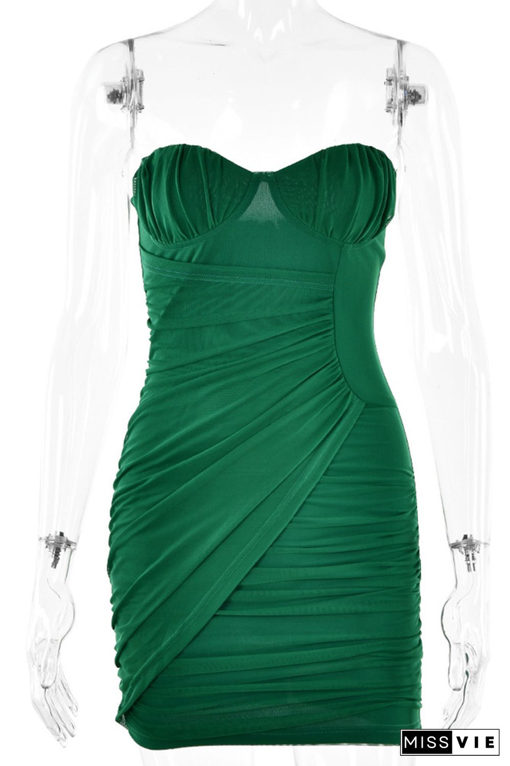 Plain Ruched Tube Strapless Bodycon Dress