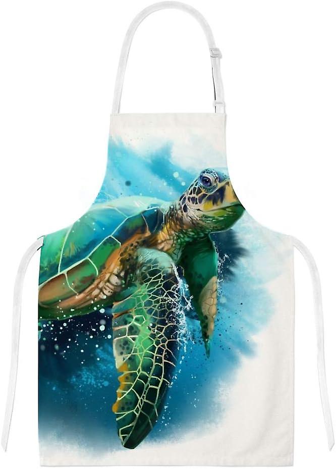 Insulation Kitchen Oven Mitts Potholder Apron 3pcs Set Big Sea Turtle Watercolor Non Slip Heat Resistant Gloves For Baking Cooking Bbq