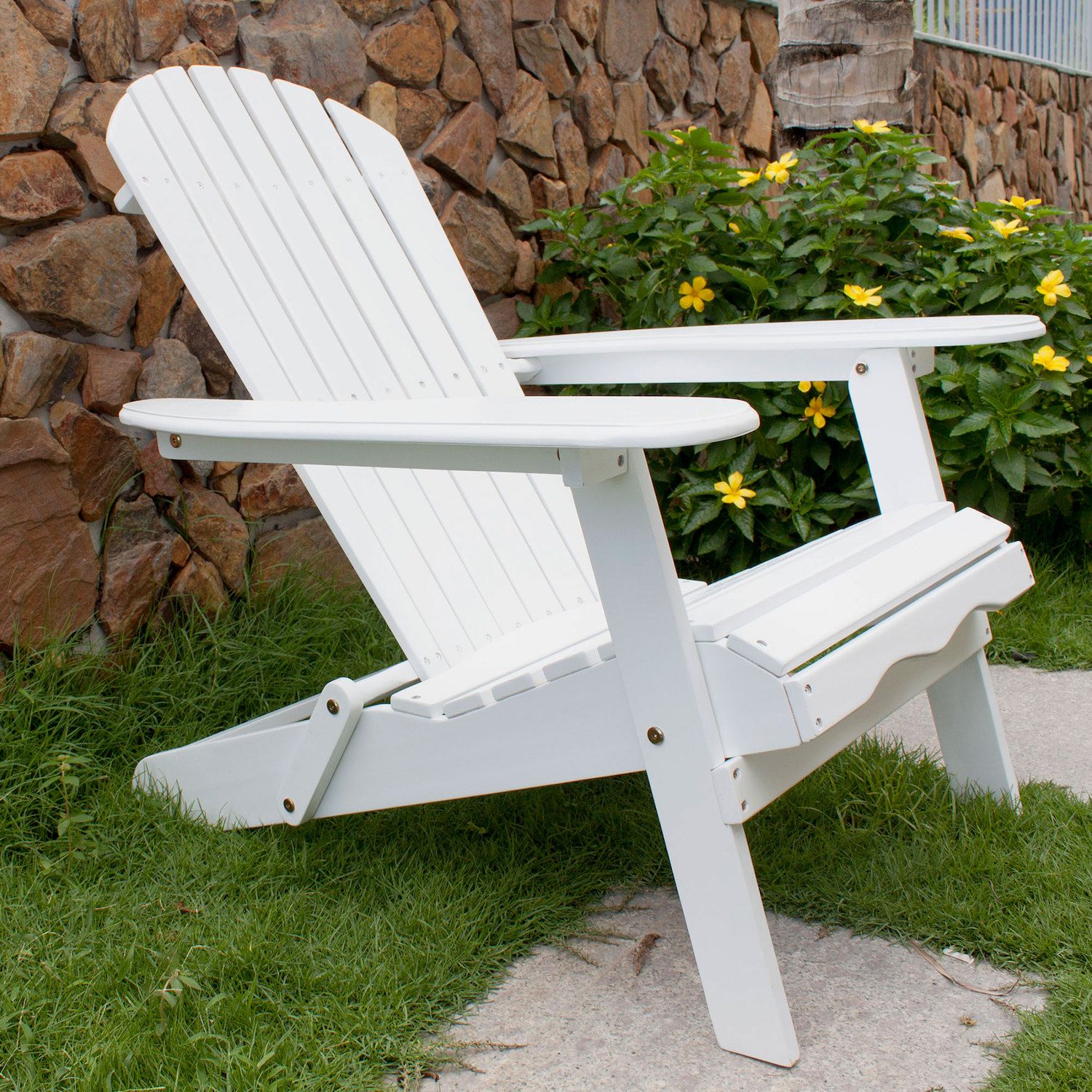 Northbeam Outdoor Garden Portable Foldable Wooden Adirondack Deck Chair， White