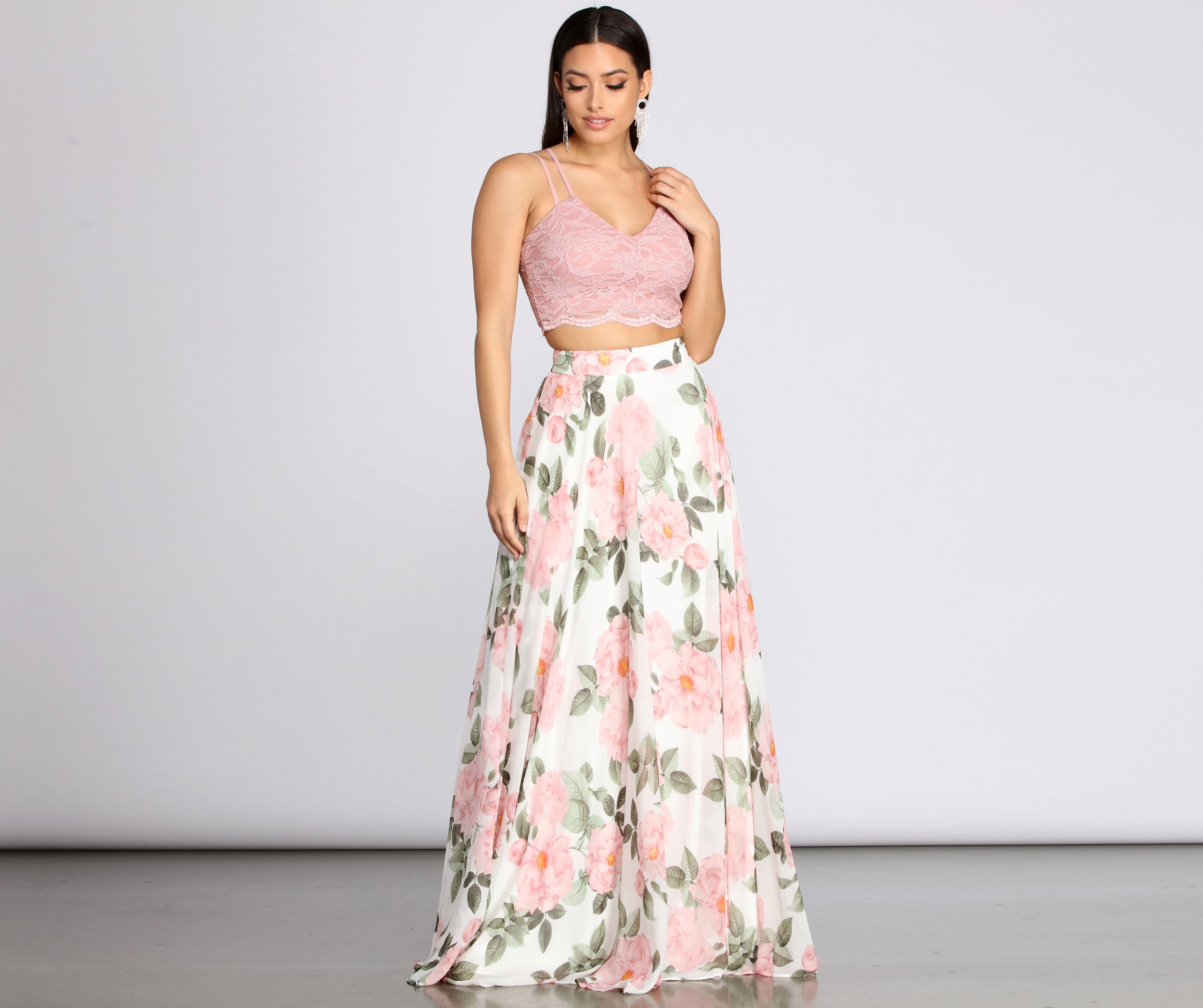 Evie Floral Chiffon Two Piece Dress