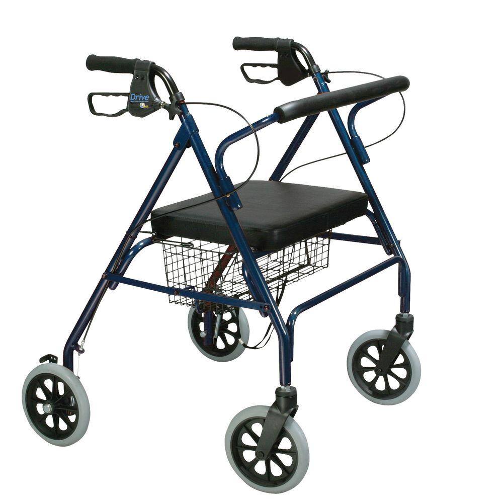 Drive Medical Heavy Duty Bariatric Rollator Rolling Walker with Large Padded Seat Blue 10215BL-1