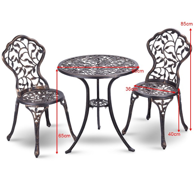 Costway Outdoor Patio Furniture Leaf Design Cast Aluminum Bistro Set Antique Copper