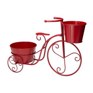 Glitzhome 21.5 in. L Red Metal Bicycle Plant Stand (KD) 2007200026