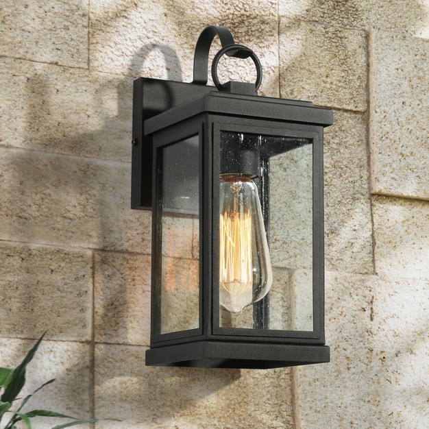 Metal seeded Glass Square Outdoor Wall Light Matte Black Lnc