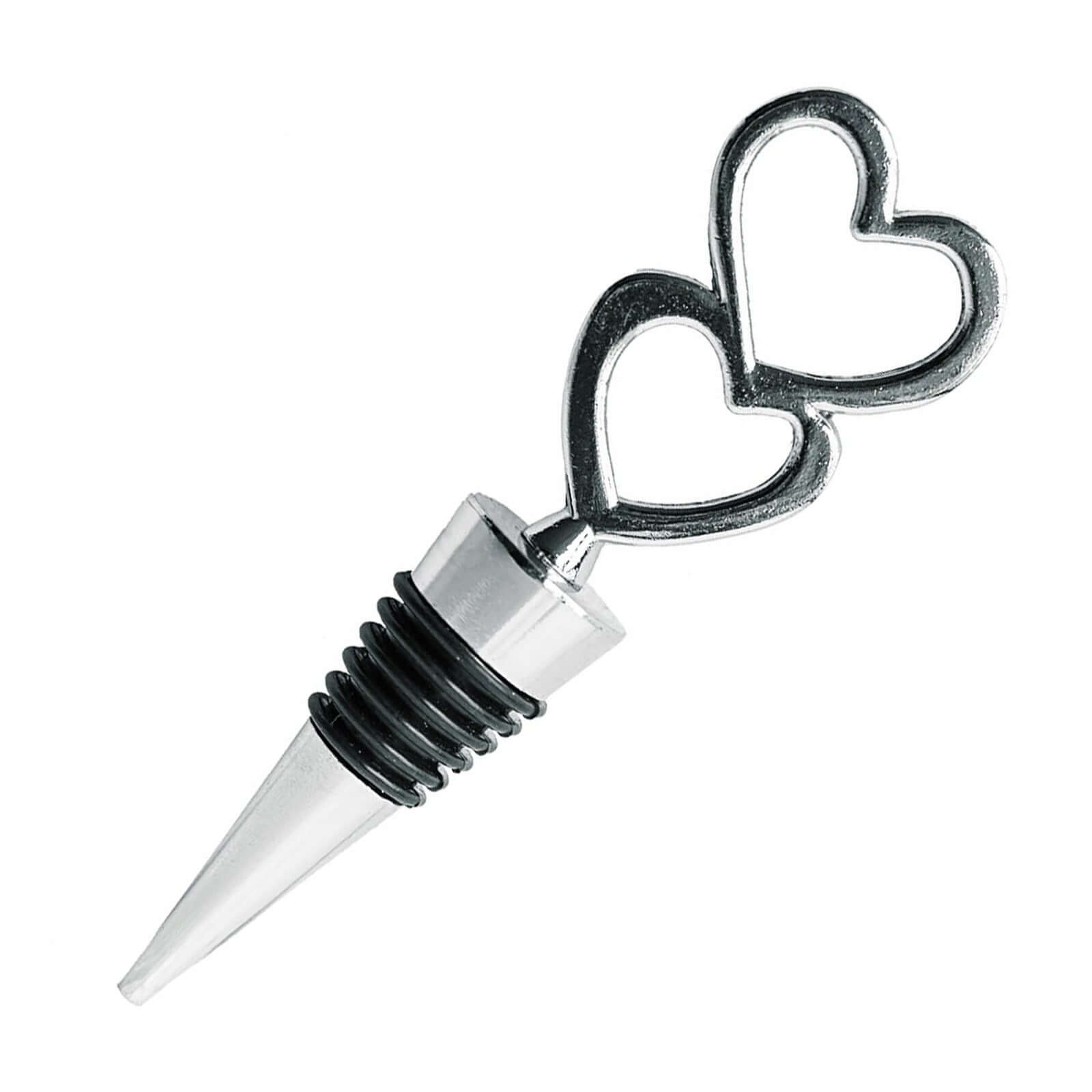 Silver Metal Double Heart Wine Bottle Stopper, Party Favor, Wedding Favor With Velvet Gift Box 5