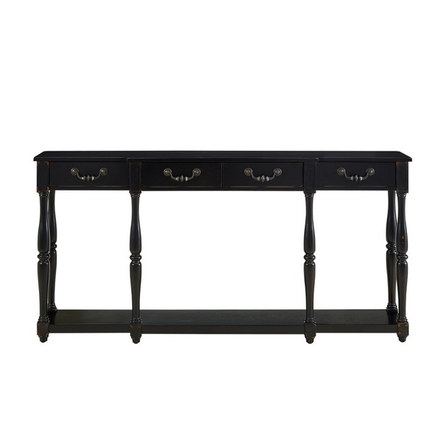 Spencer Traditional Wood Console amp Buffet Table 4 Drawers Distressed Black Powell