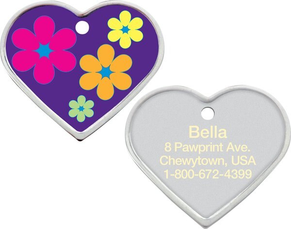 Quick-Tag Personalized Dog and Cat ID Tag，  Heart Purple with Flowers