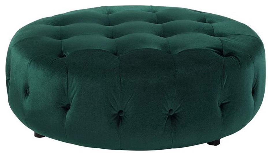 American Home Classic Jasper 17 quotRound Traditional Velvet Ottoman in Green   Contemporary   Footstools And Ottomans   by Homesquare  Houzz