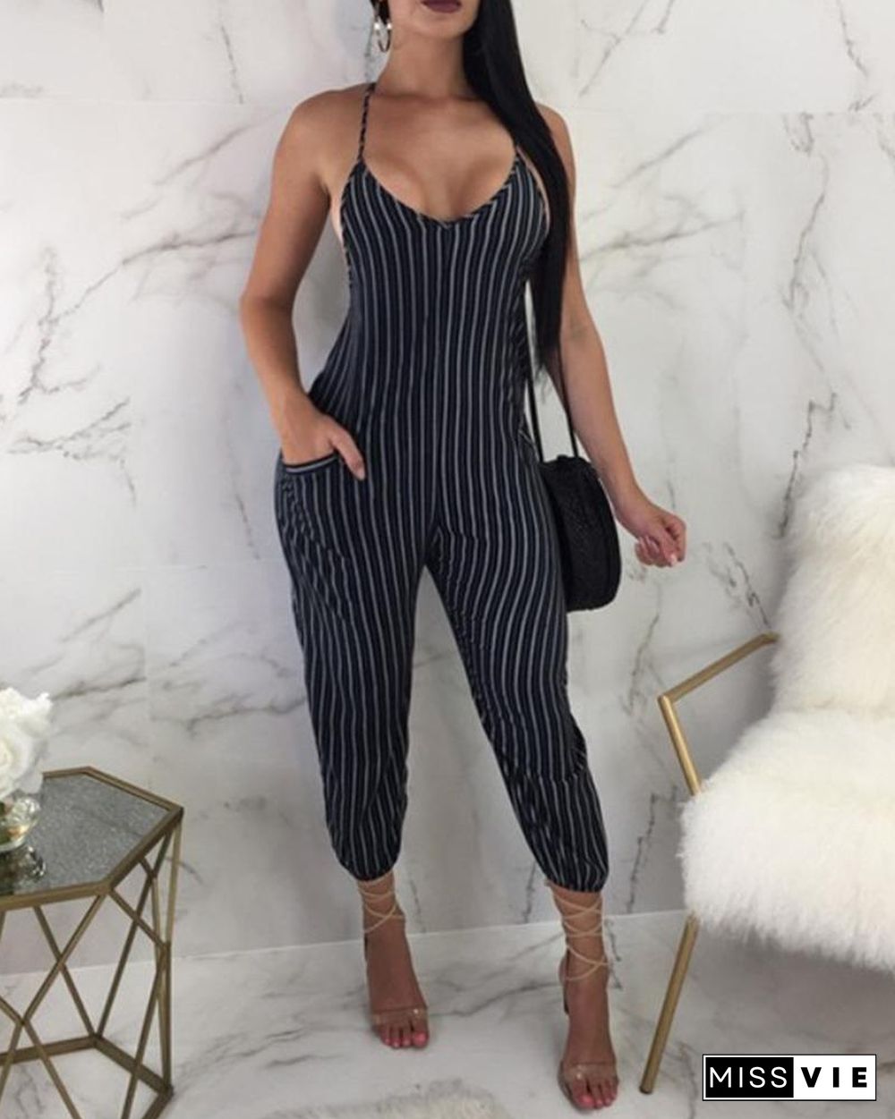 Striped Camisole Sleeveless Jumpsuit