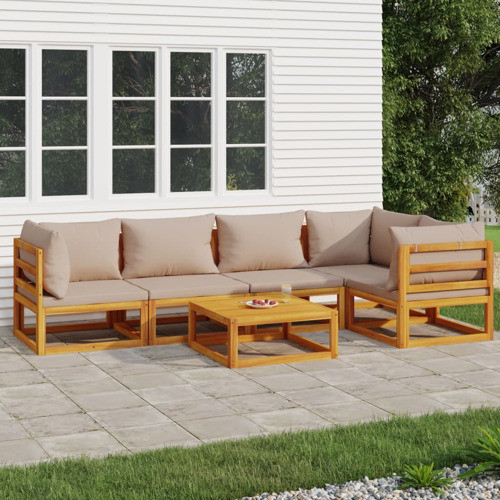 vidaXL Patio Furniture Set 6 Piece Sectional Sofa with Taupe Cushions Solid Wood   Transitional   Outdoor Lounge Sets   by vidaXL LLC  Houzz