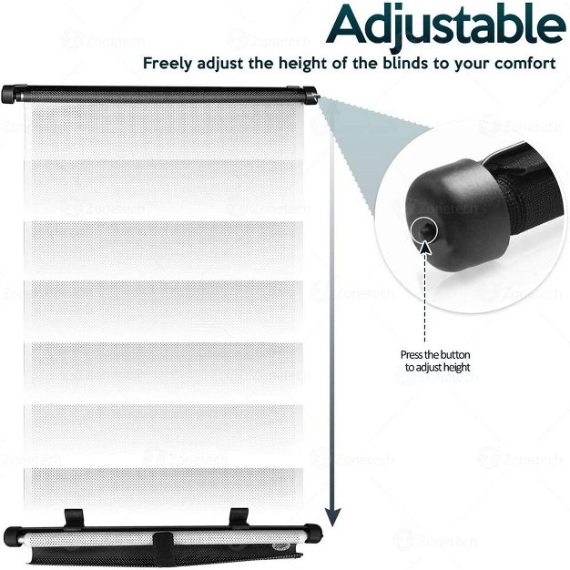 Zone Tech Car Roller Blinds Side Window Sun Shades Premium Quality 2 Pack Universal Retractable Roller Blinds