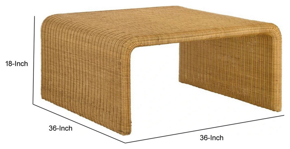 36 Inch Square Rattan Coffee Table Waterfall Edges Natural Textured Brown   Tropical   Coffee Tables   by Dot  ampBo  Houzz