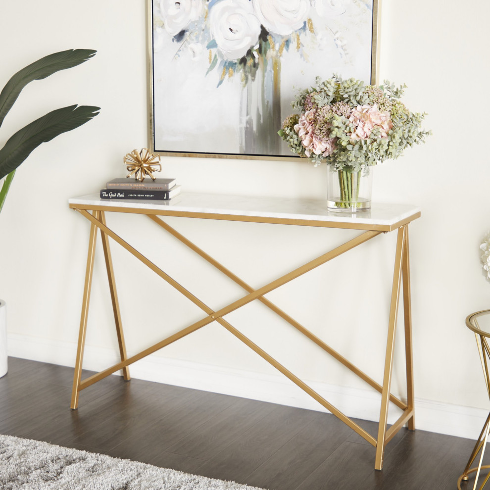 Contemporary Console Table  Crossed Metal Base  ampElegant Marble Top  Gold/White   Contemporary   Console Tables   by Decor Love  Houzz