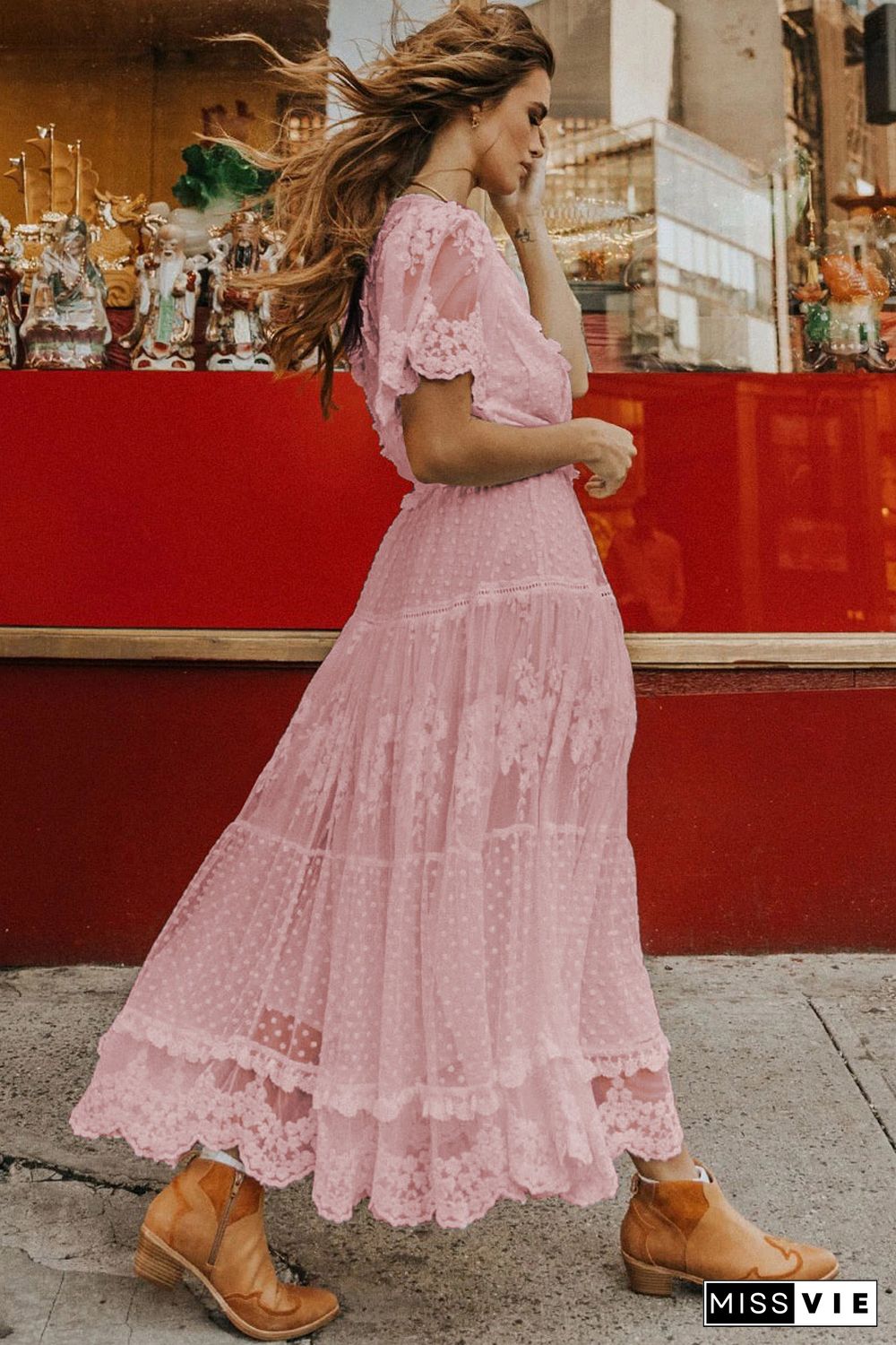 Pink Luminous Dawn Lace Gown