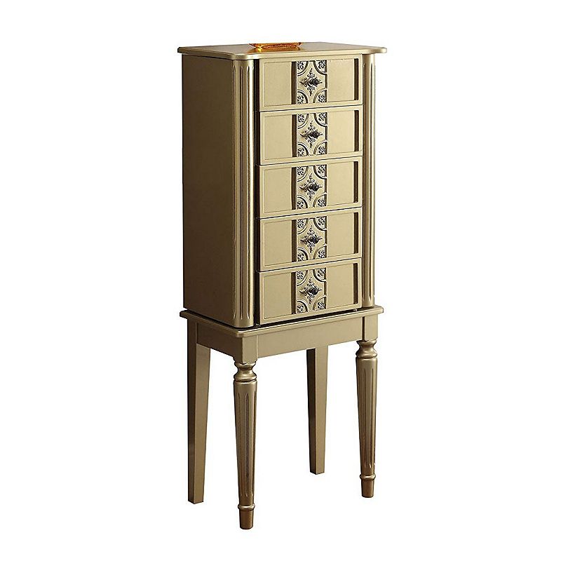 Wood Jewelry Armoire With 5 Drawers in Gold