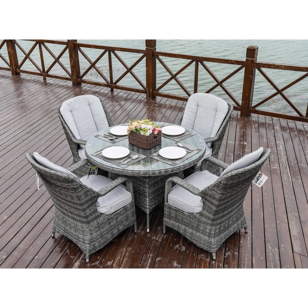 Moda Wicker 5 piece Patio Dining Table Set with Cushions