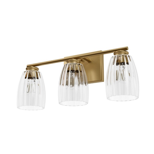 3 light Rossmoor Clear Glass Bathroom Vanity Wall Light Fixture Luxe Gold Hunter Fan