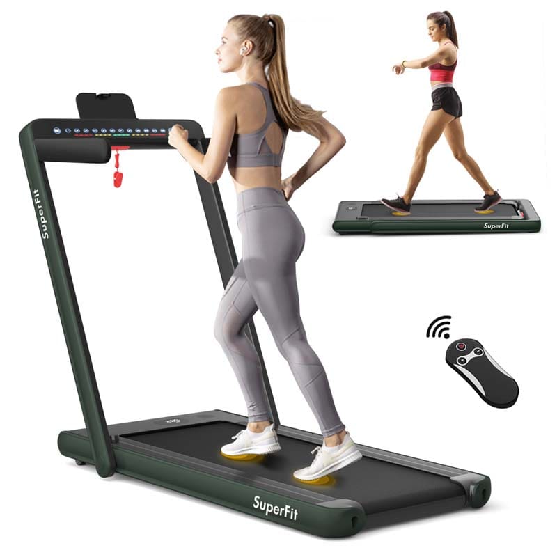 2 in 1 Folding Treadmill, 2.25HP Under Desk Electric Treadmill, Portable Walking Running Machine with Dual Display & Smart App Control