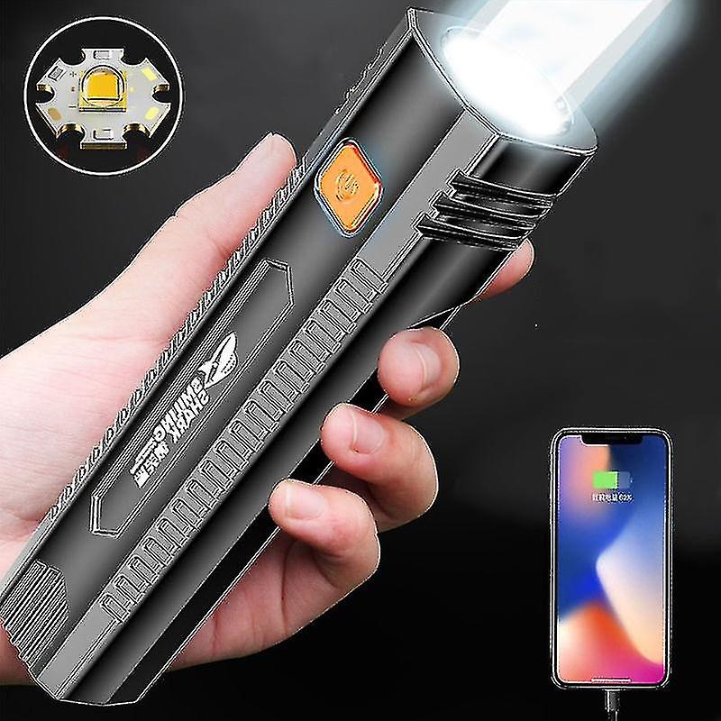 Portable Fashlight Usb Rechargeable Led Torch Pocket Flashlight Waterproof With Output Power Bank Self Defense Fishing Camping