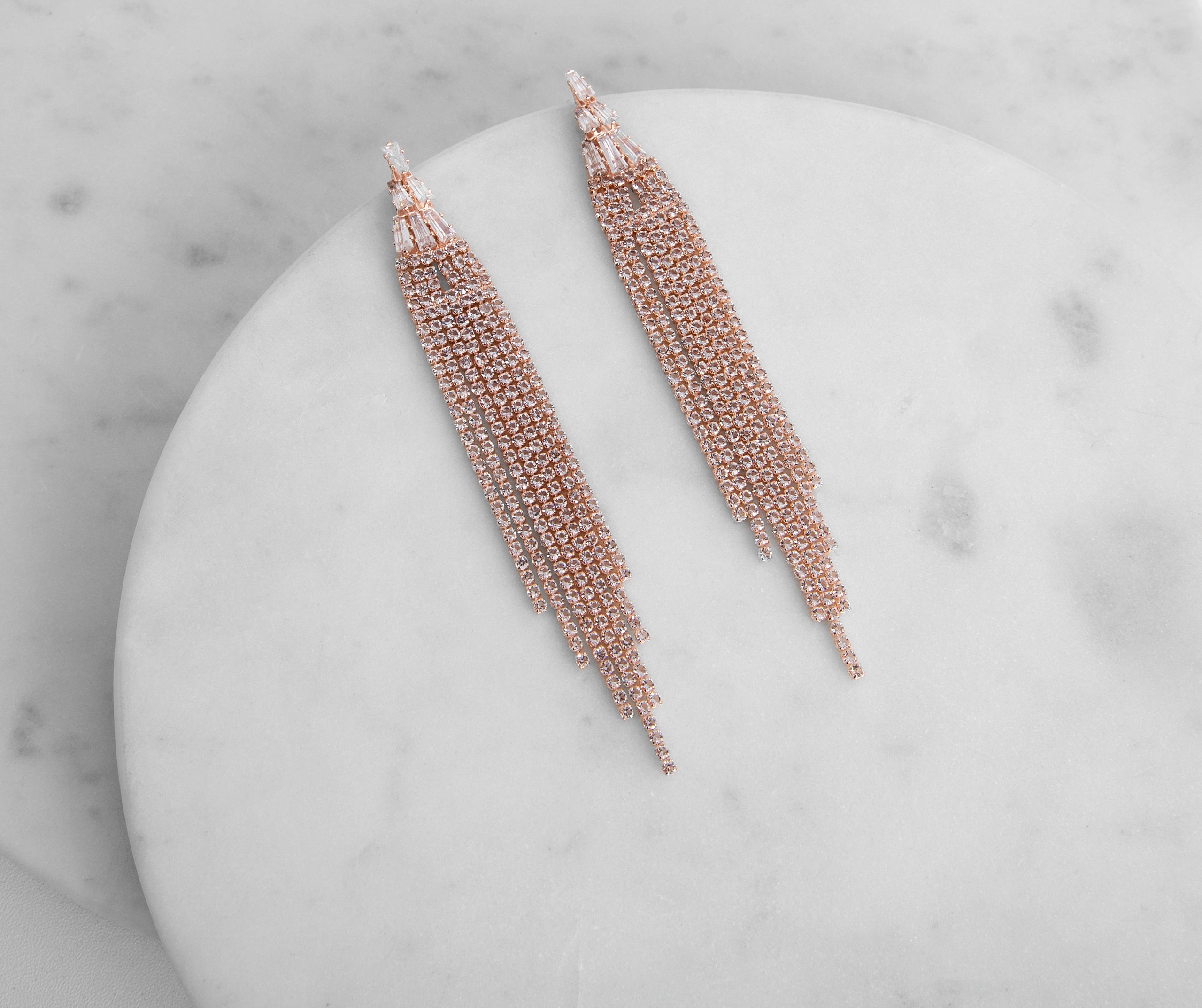 Classic Beauty Cubic Zirconia Baguette Fringe Earrings