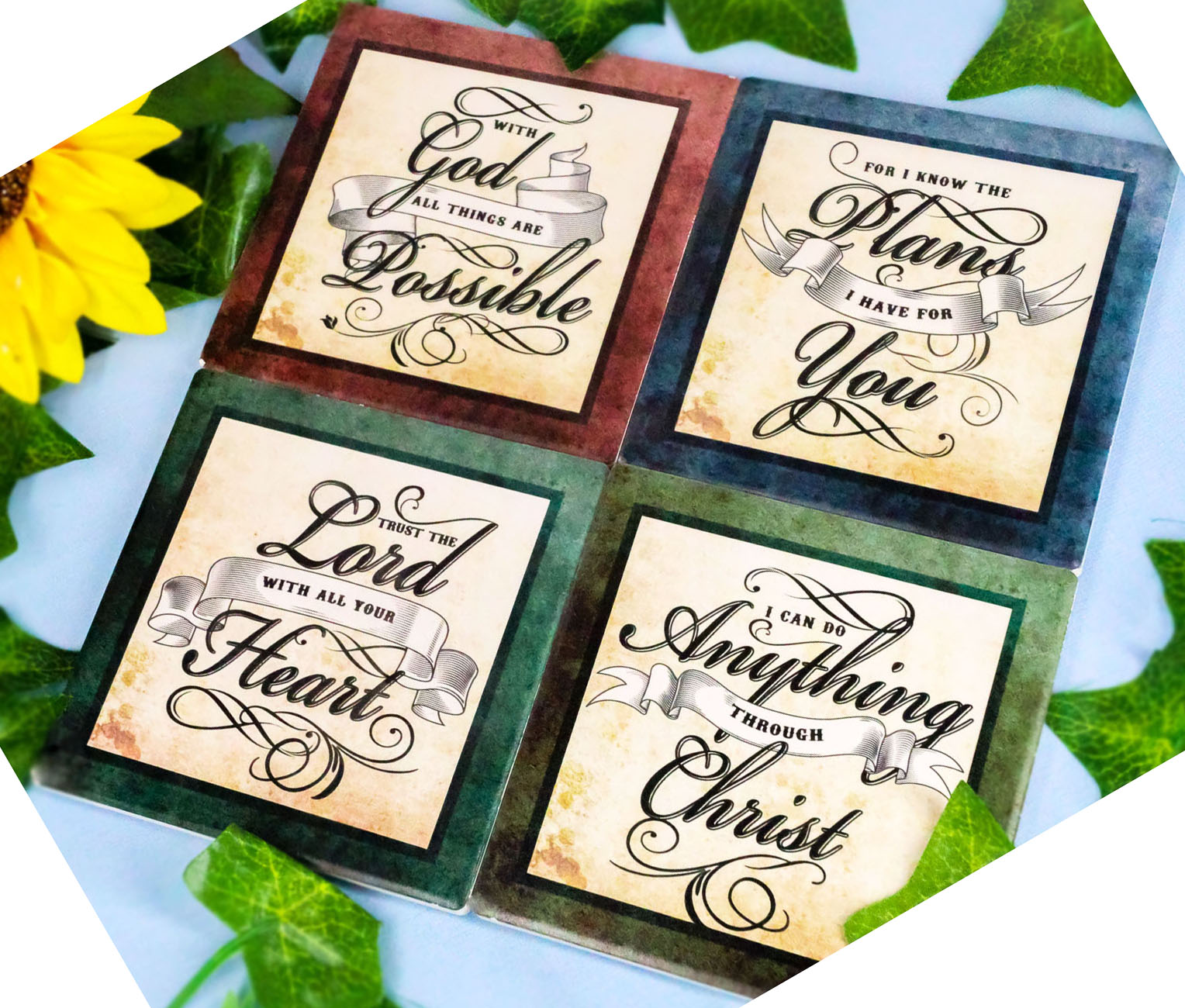 Ebros Inspirational Scripture Verses Coaster Set of 4 Christian and Spiritual Gift